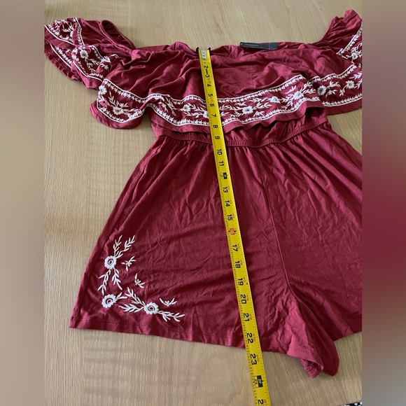 American Eagle|SOFT Burgundy Floral Embroidered Romper, Off the Shoulder•••NWT - Picture 12 of 13